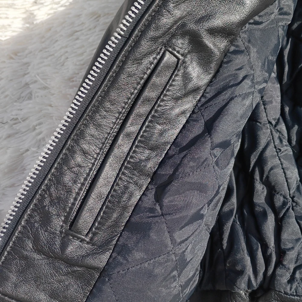 Steer Brand Black Leather Moto Jacket Belted Zip Front Size 14‎ USA - Picture 7 of 15
